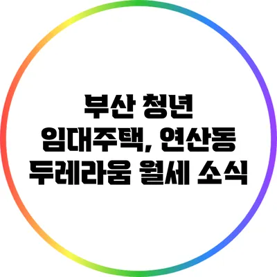 부산 청년 임대주택, 연산동 두레라움 월세 소식
