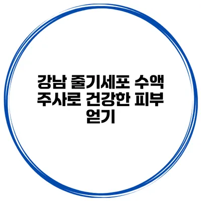 강남 줄기세포 수액 주사로 건강한 피부 얻기