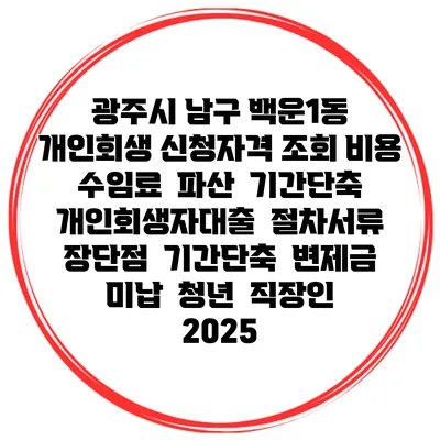 광주시 남구 백운1동 개인회생 신청자격 조회 비용 수임료 | 파산 | 기간단축 | 개인회생자대출 | 절차서류 | 장단점 | 기간단축 | 변제금 미납 | 청년 | 직장인 2025
